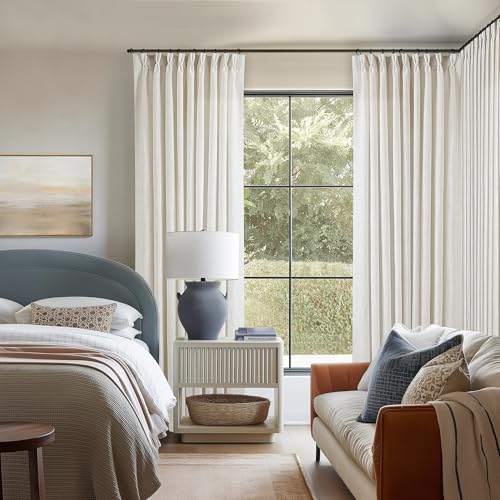 TWODRAPES Natural Extra Wide 60 Inch Width Pinch Pleated 96 Inch Curtains